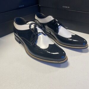 Stacy Adams Shoes Mens 9.5 D Dayton Black White Wingtip Oxford Leather 00605-21
